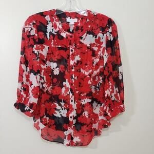Charter‎ Club 100% silk semi-sheer floral print button up top woman's size 4